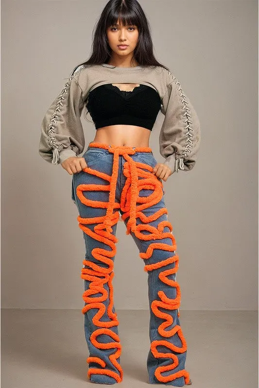 TEEK - Orange Spiral Denim Dynamism Jeans