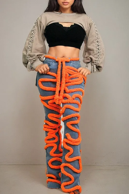 TEEK - Orange Spiral Denim Dynamism Jeans