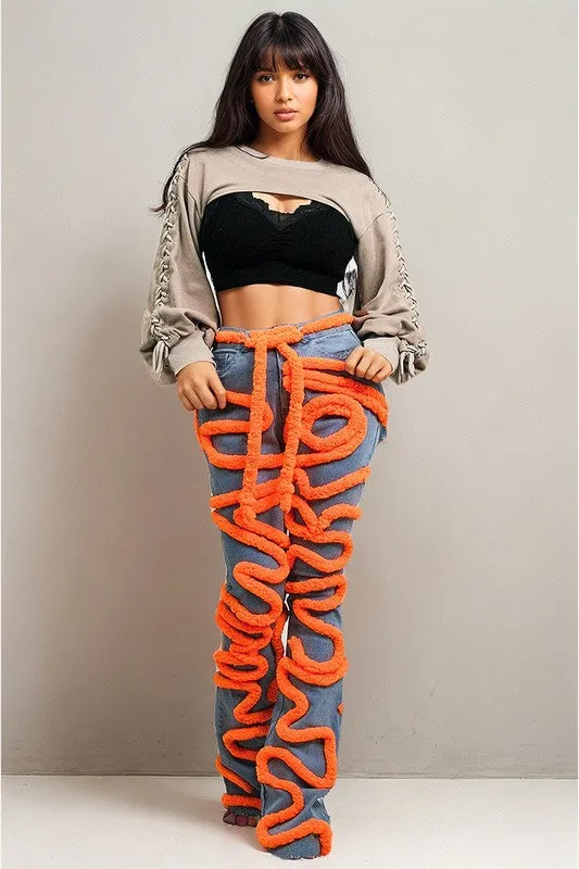 TEEK - Orange Spiral Denim Dynamism Jeans