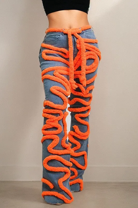 TEEK - Orange Spiral Denim Dynamism Jeans