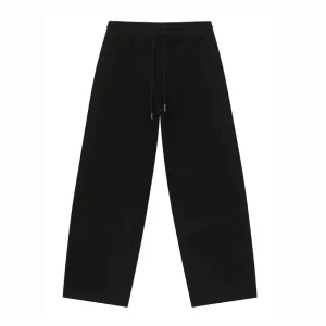 Trend Men's Casual Pants Loose Drawstring Straight Wide Leg Elastic Waist Solid Color Male Trousers Simple 9C6826