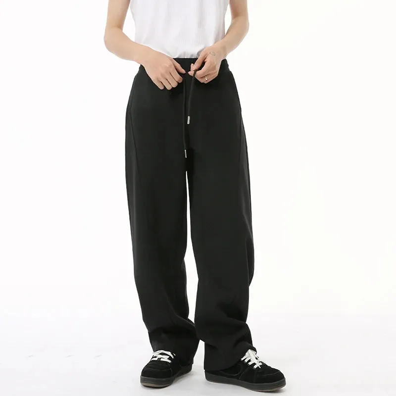 Trend Men's Casual Pants Loose Drawstring Straight Wide Leg Elastic Waist Solid Color Male Trousers Simple 9C6826