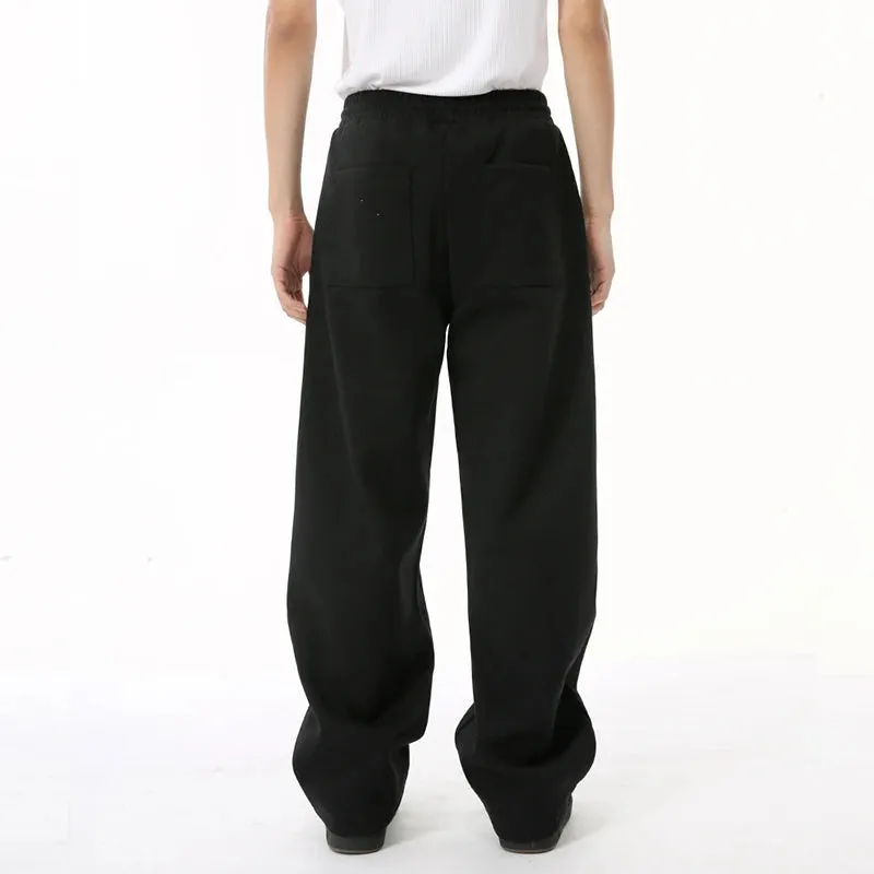 Trend Men's Casual Pants Loose Drawstring Straight Wide Leg Elastic Waist Solid Color Male Trousers Simple 9C6826