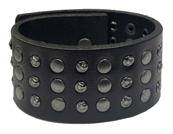 Triple Row Stud Leather Cuff Bracelet Adjustable Wristband