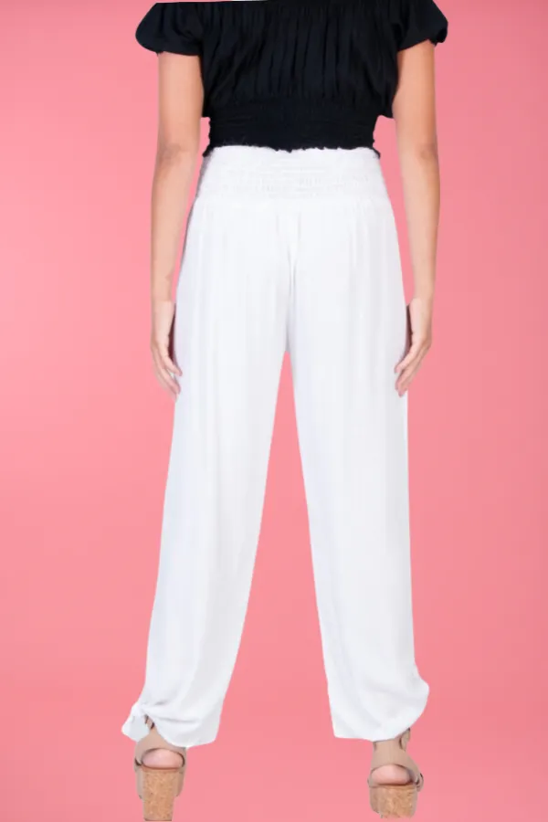 VGLP050 - LONG ROUCHED TIE PANTS - WHITE