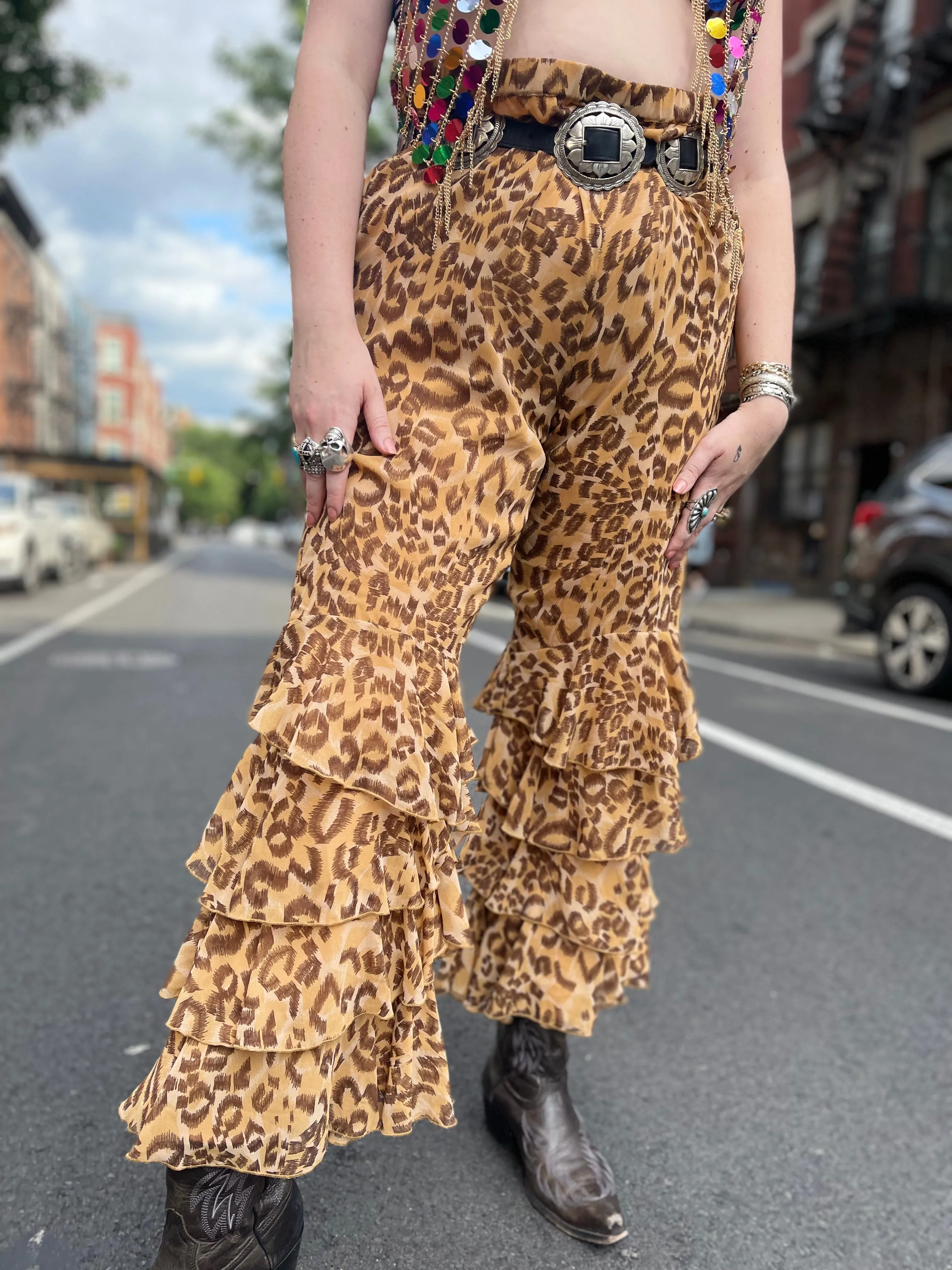 Vintage 90s Plus Size Leopard Bell Bottoms