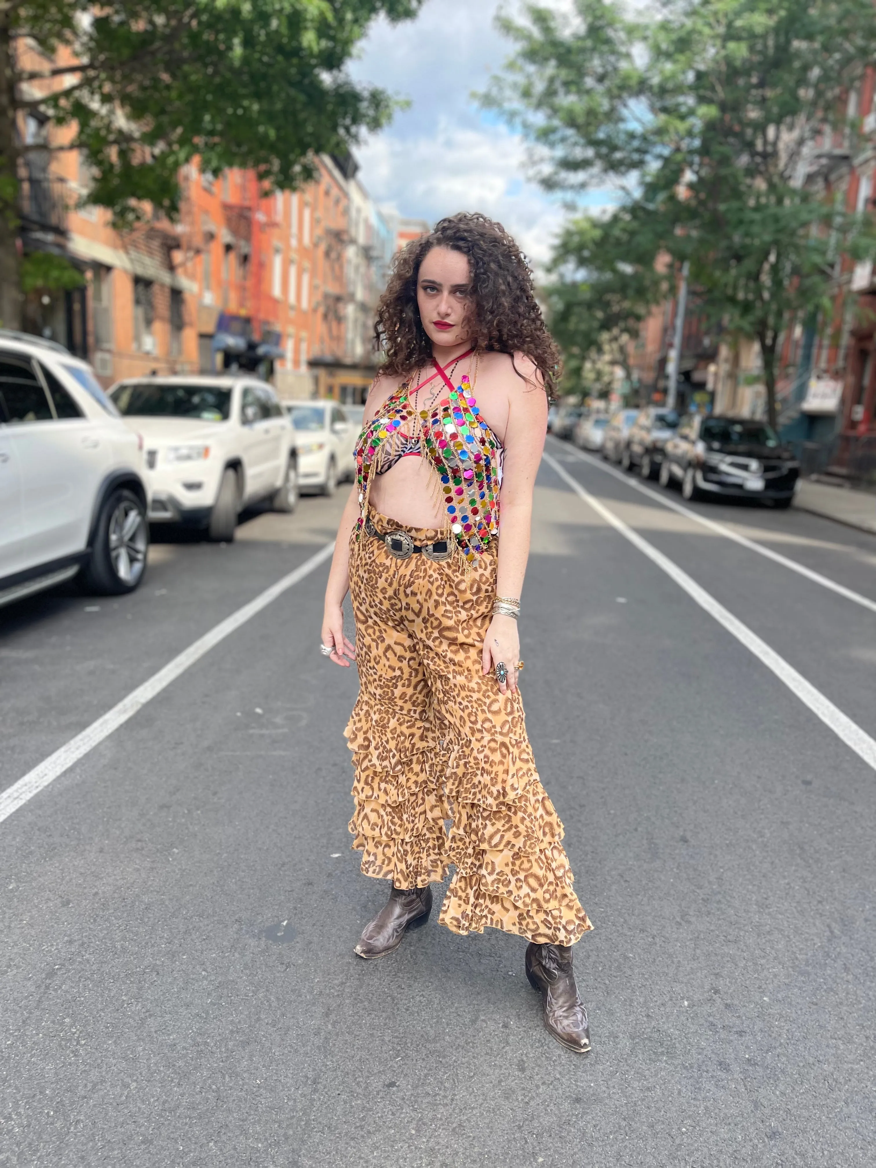 Vintage 90s Plus Size Leopard Bell Bottoms