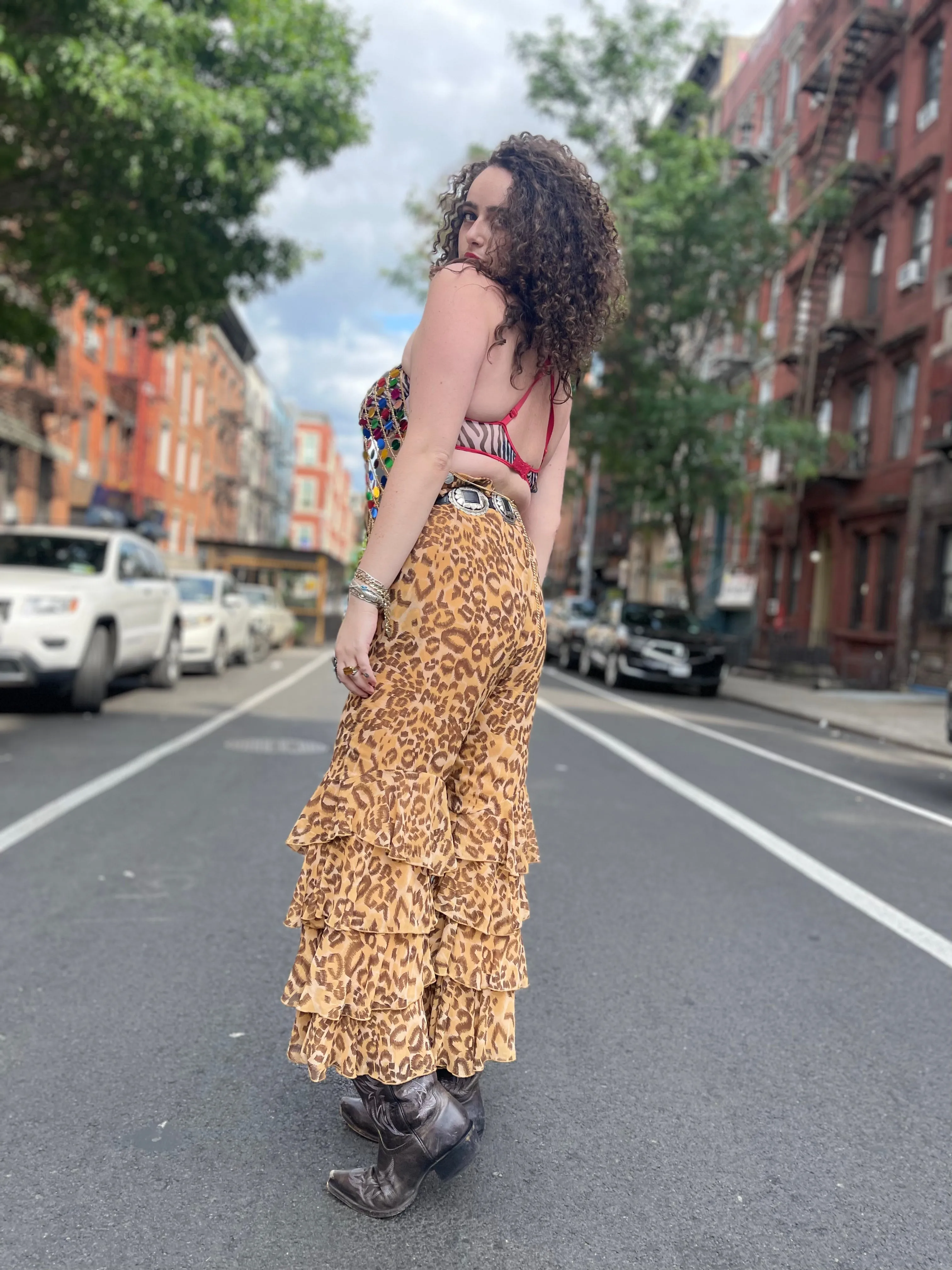 Vintage 90s Plus Size Leopard Bell Bottoms