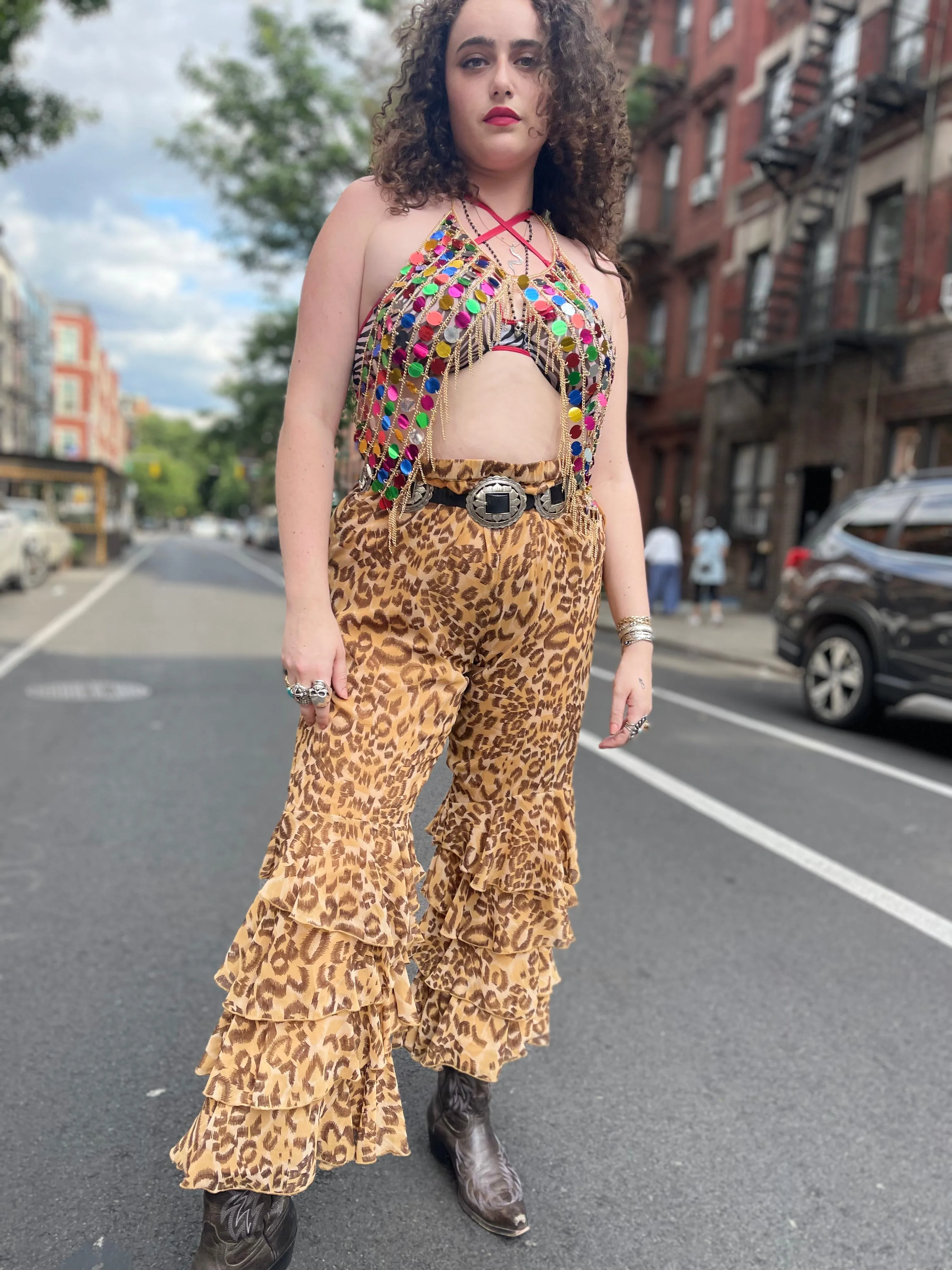 Vintage 90s Plus Size Leopard Bell Bottoms