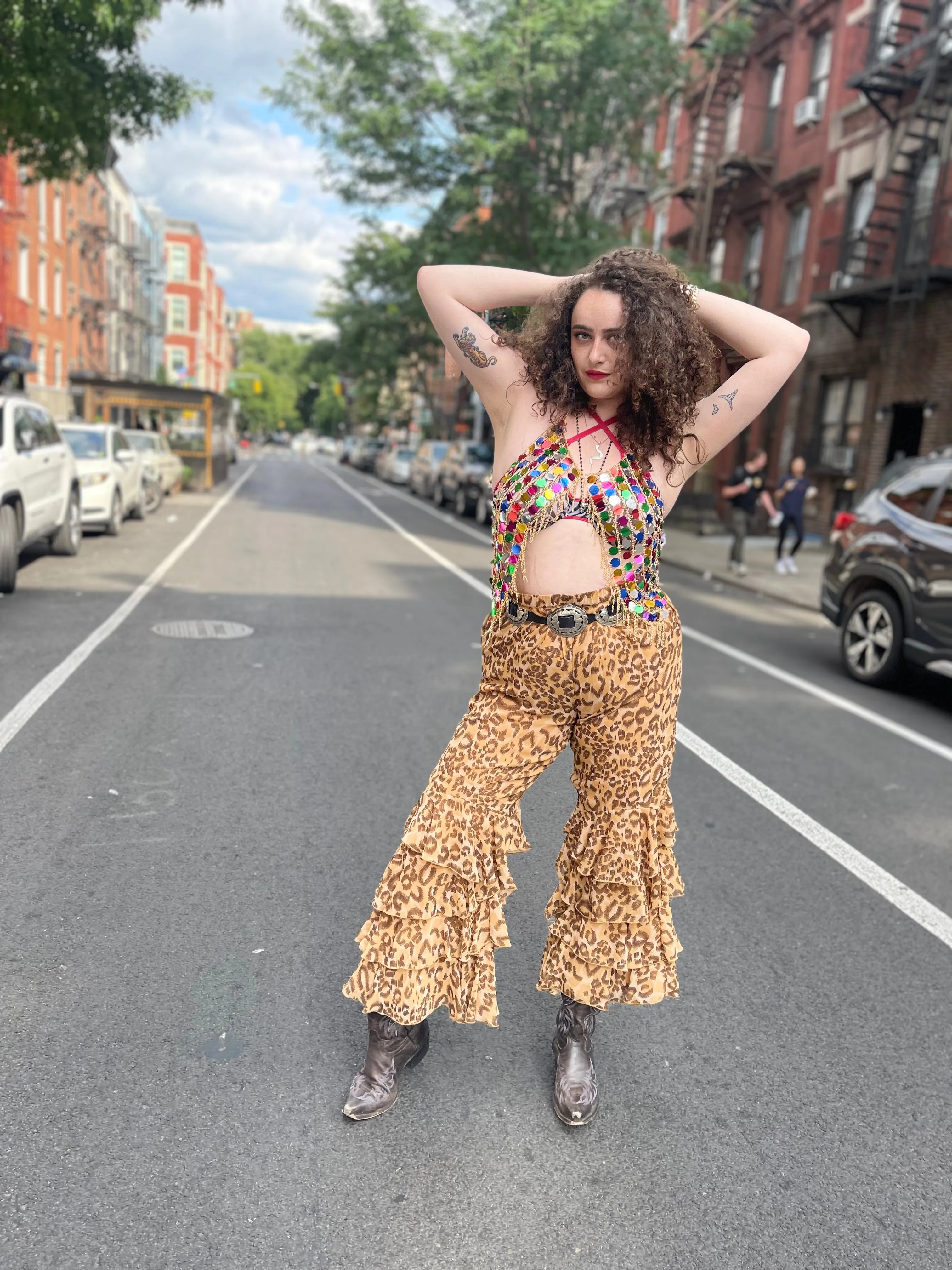 Vintage 90s Plus Size Leopard Bell Bottoms