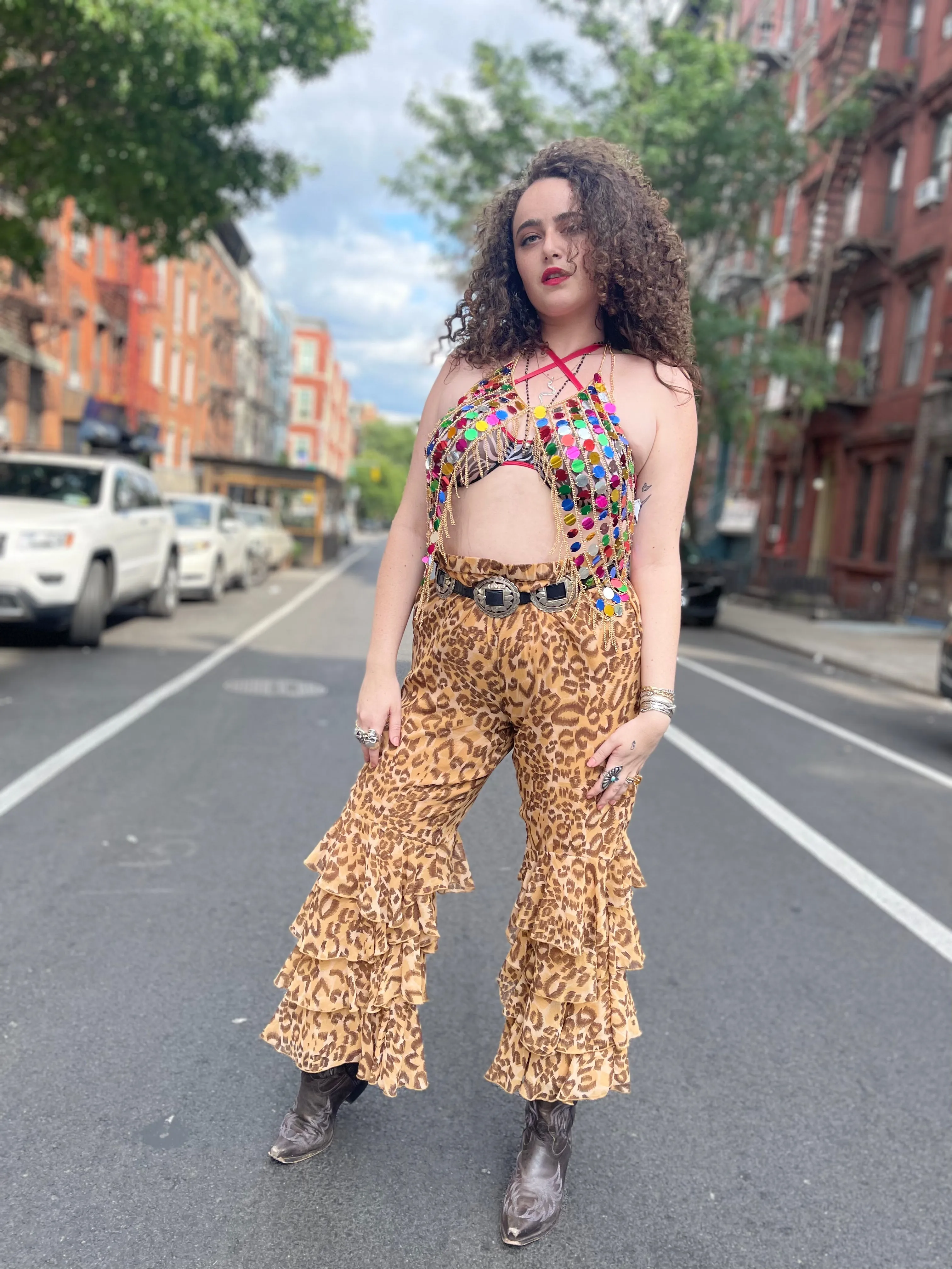 Vintage 90s Plus Size Leopard Bell Bottoms