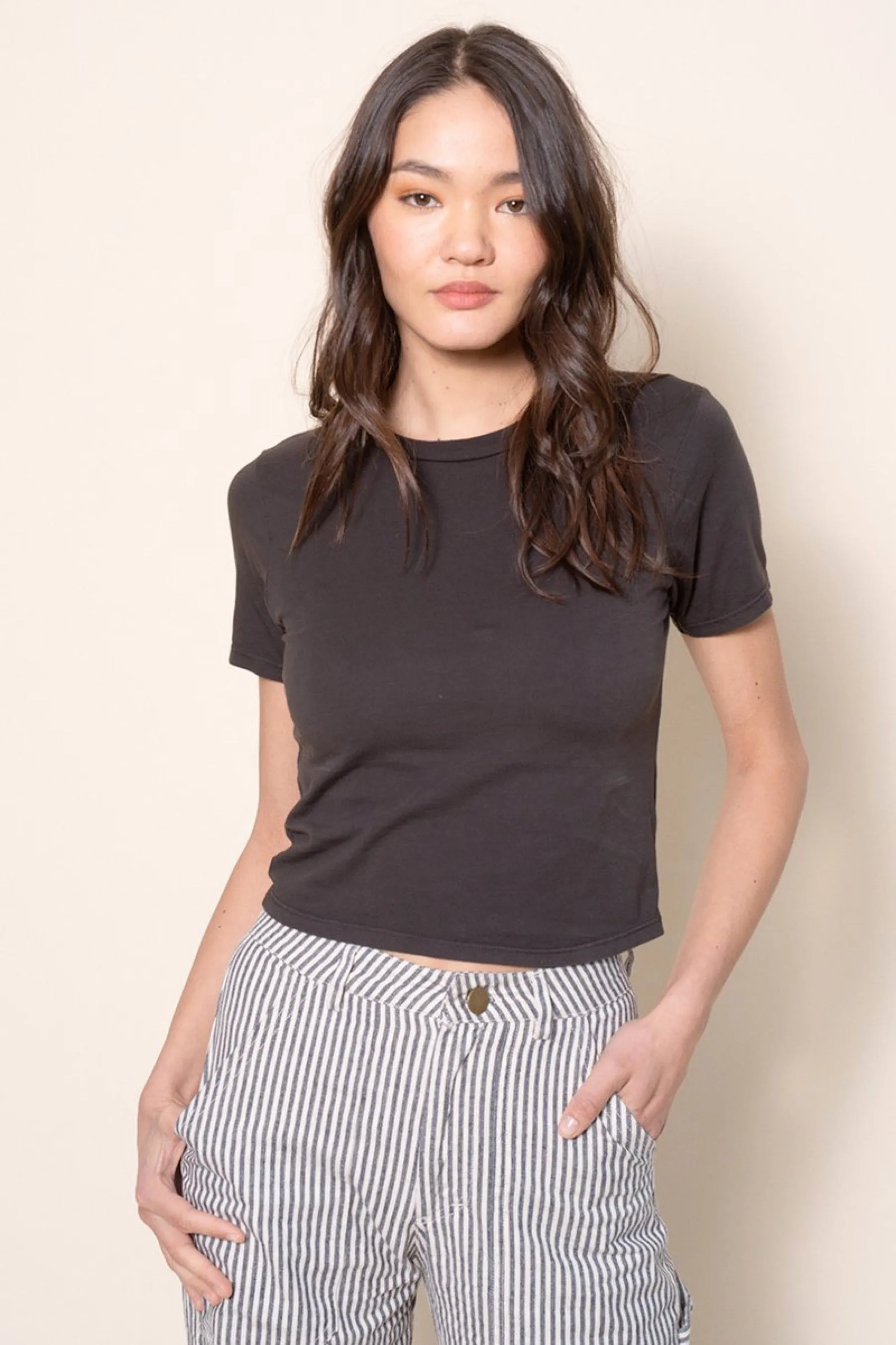 Vintage Black Hemp Crop Tee