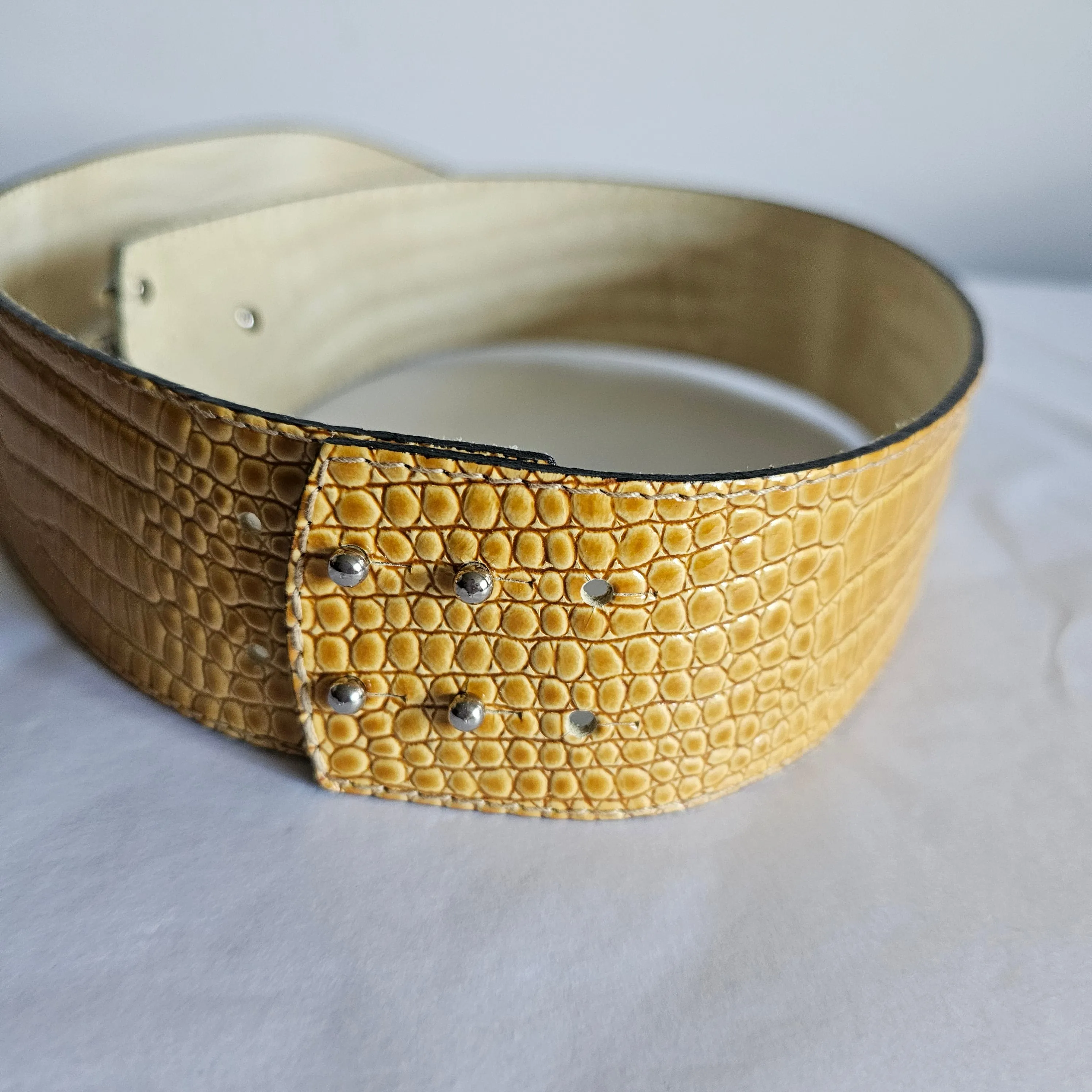 Vintage solid gold & silver buckle croc Embossed belt made in Italy