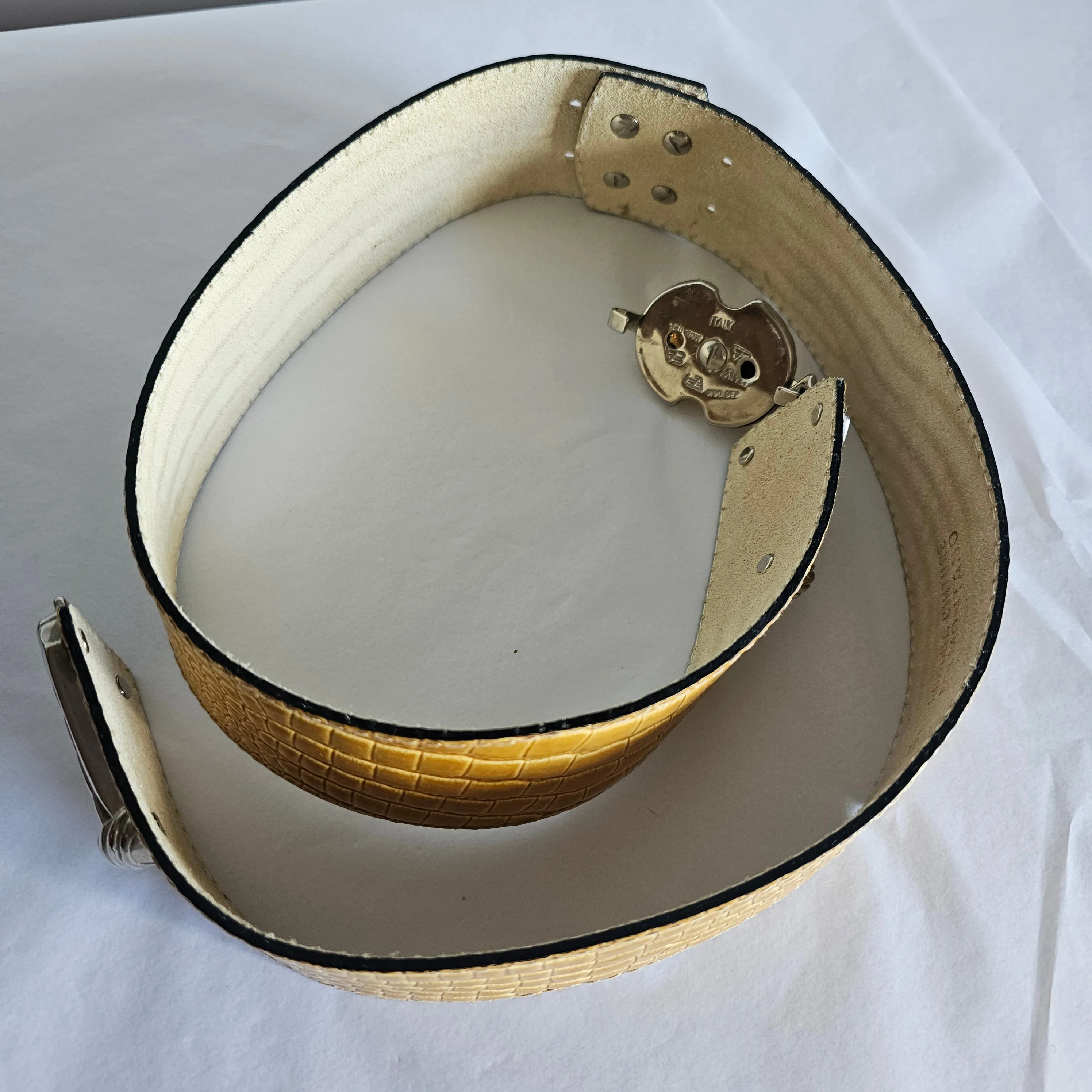 Vintage solid gold & silver buckle croc Embossed belt made in Italy