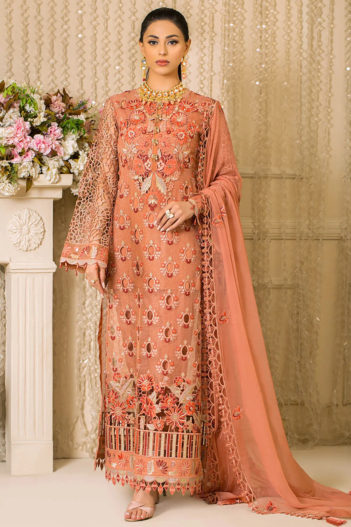 Vive La Fete by Imrozia Unstitched 3 Piece Luxury Formal Collection'2022-L-257-Peach Melba