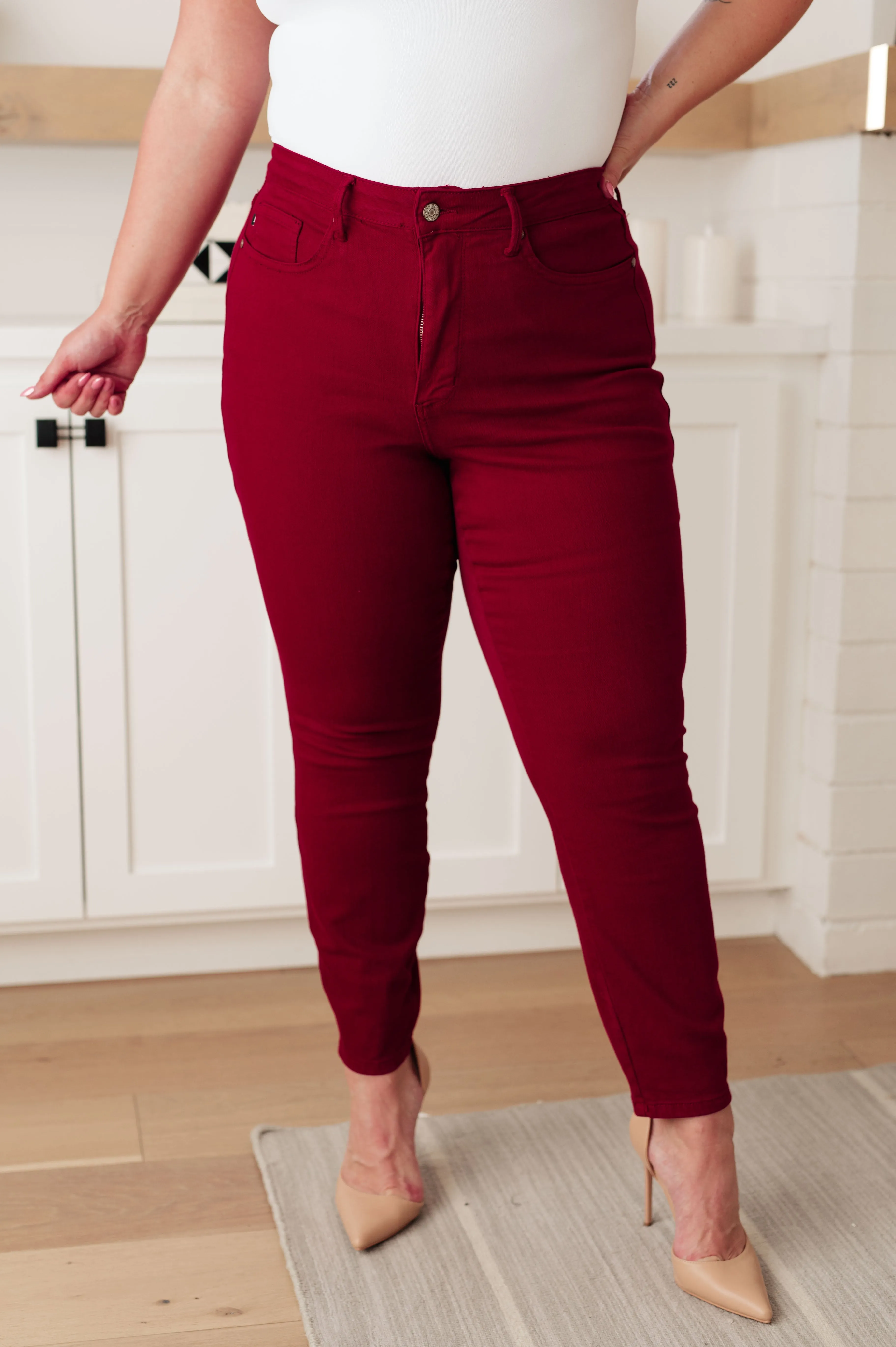 Wanda High Rise Judy Blue Tummy Control Skinny Jeans Scarlet