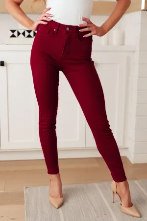 Wanda High Rise Judy Blue Tummy Control Skinny Jeans Scarlet