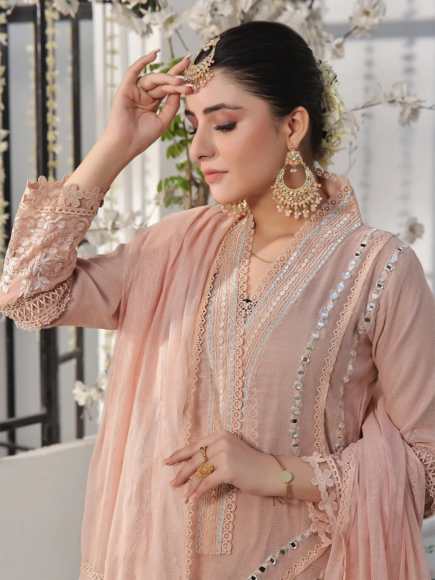 Wardah Uzair "Noori" Luxury Cotton Net Suit - Peach