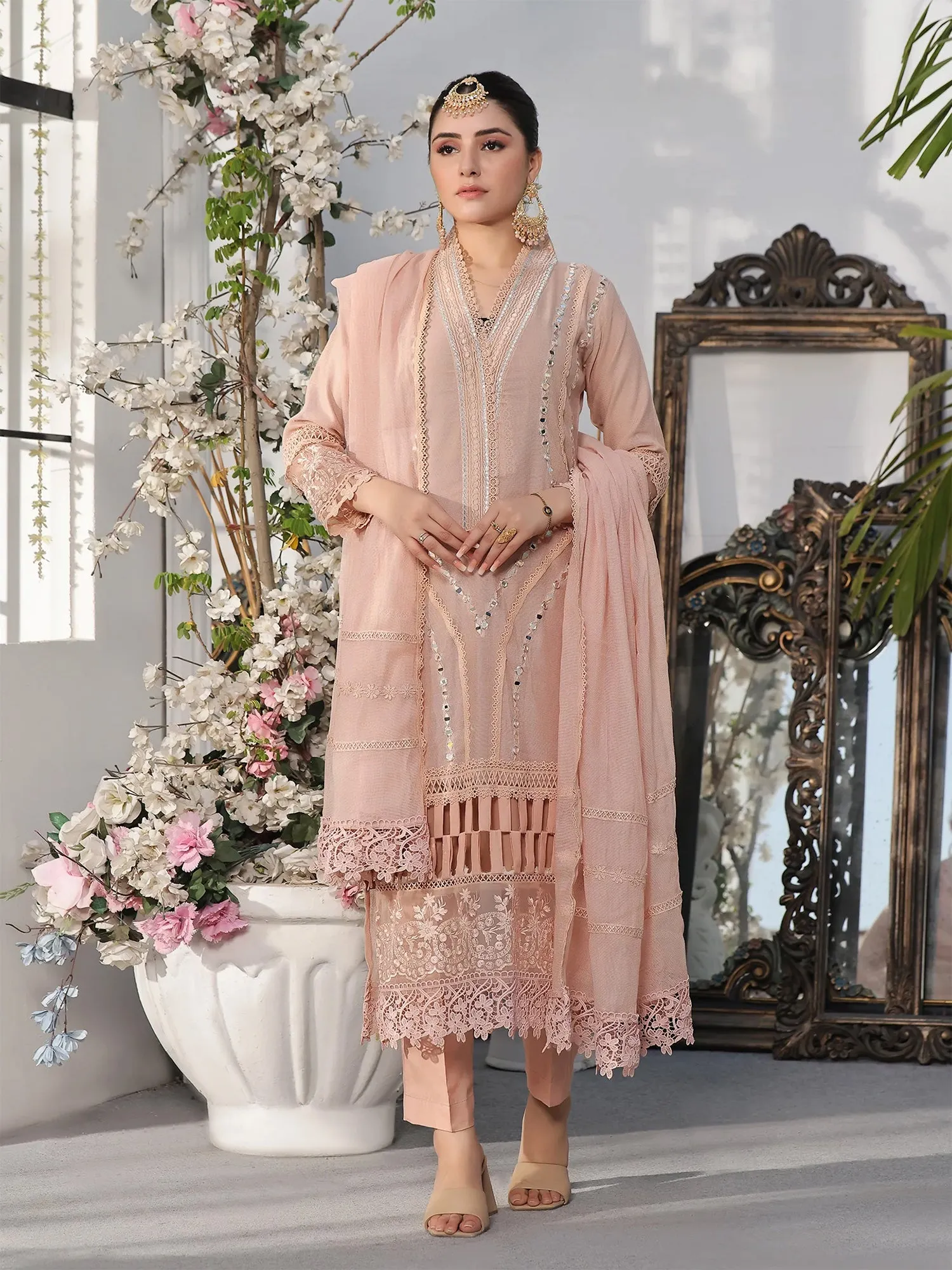 Wardah Uzair "Noori" Luxury Cotton Net Suit - Peach