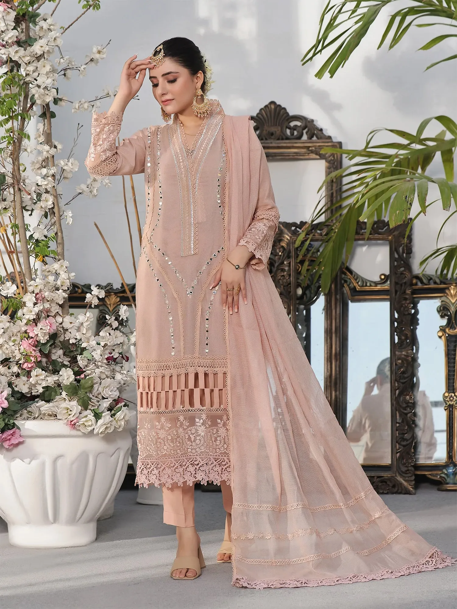 Wardah Uzair "Noori" Luxury Cotton Net Suit - Peach