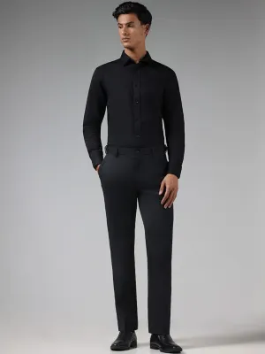 WES Formals Checked Slim Tapered Fit Black Trousers