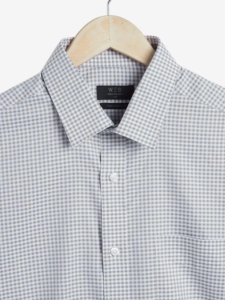 WES Formals Grey Checkered Relaxed Fit Shirt