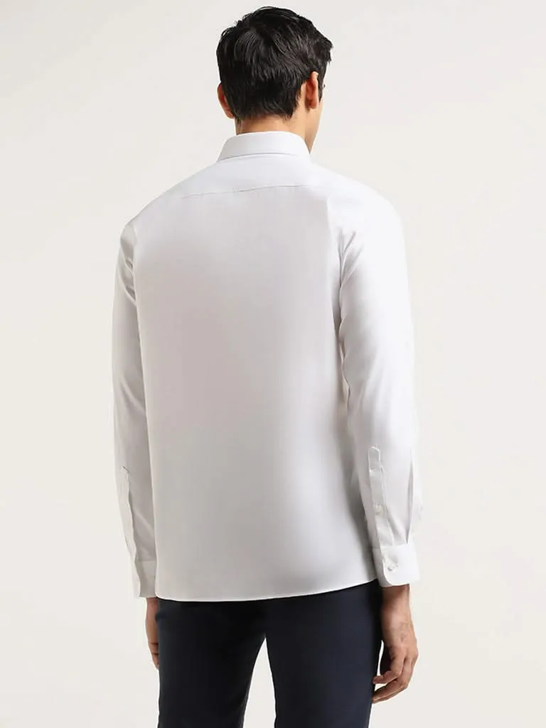 WES Formals White Slim-Fit Cotton Slim Fit Shirt