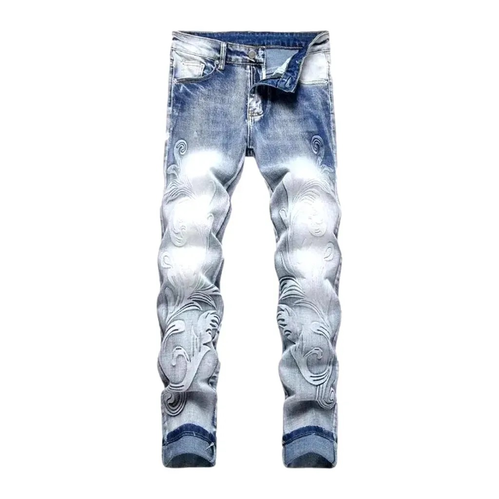 Whiskered mid rise street men's jeans