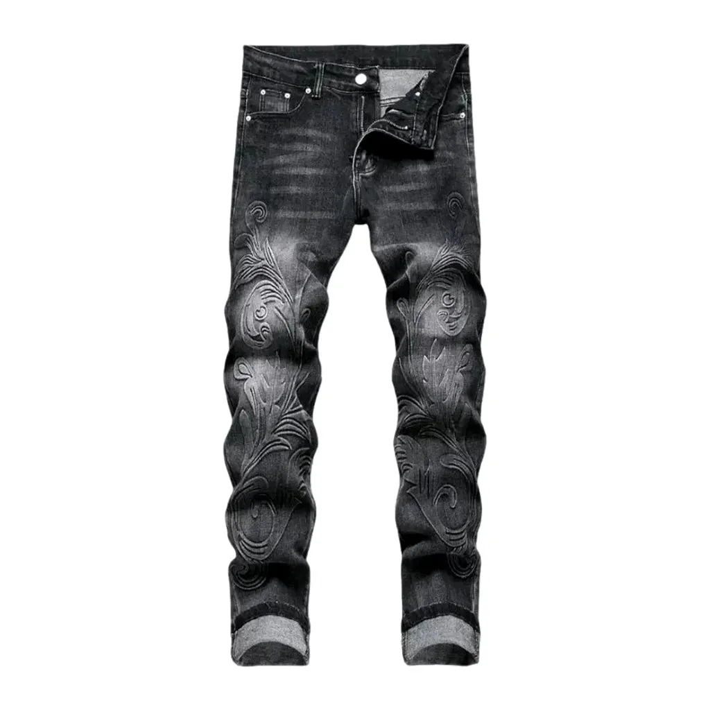 Whiskered mid rise street men's jeans