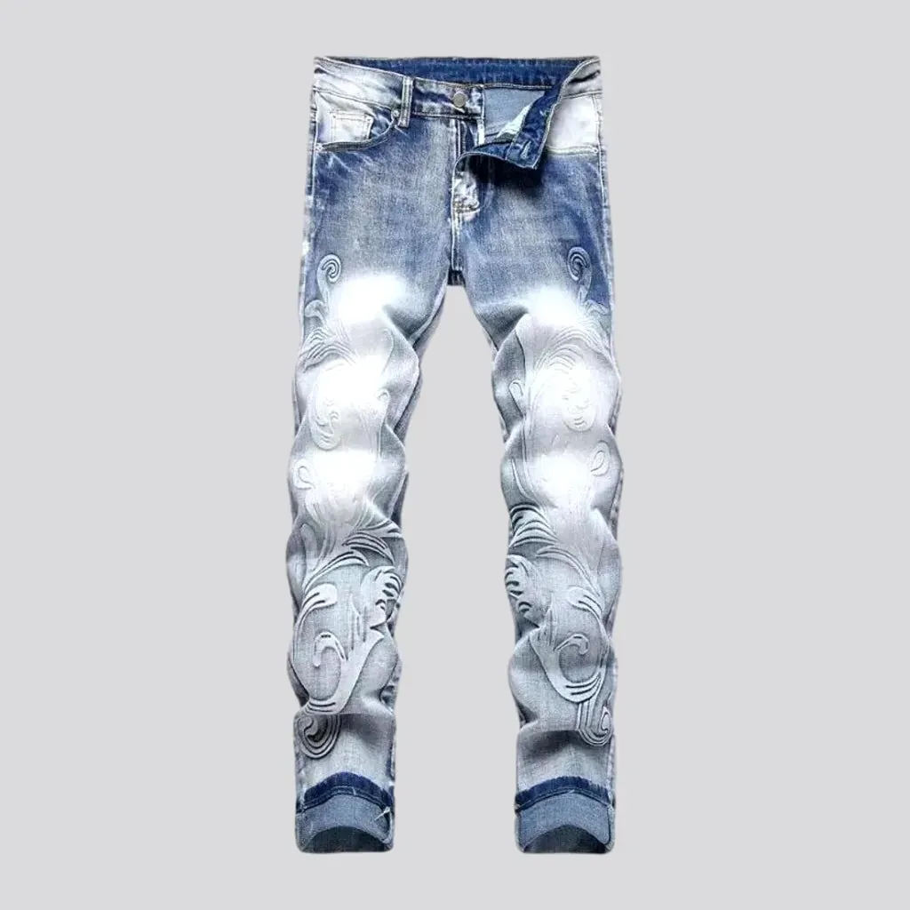 Whiskered mid rise street men's jeans