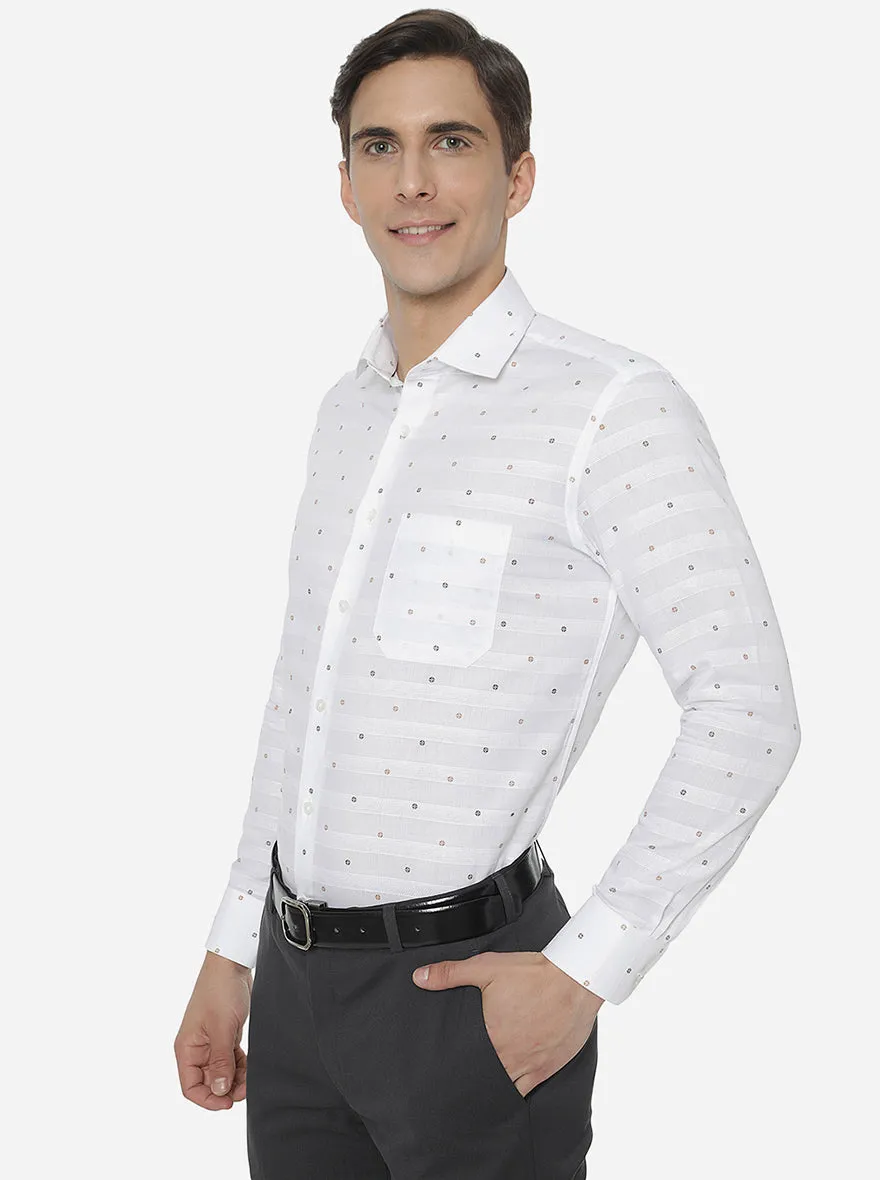 White & Brown Printed Slim Fit Formal Shirt | Greenfibre