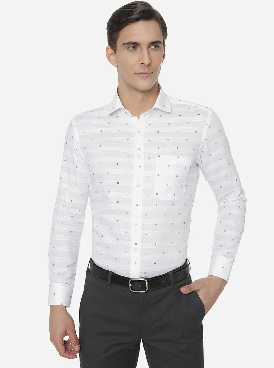 White & Brown Printed Slim Fit Formal Shirt | Greenfibre