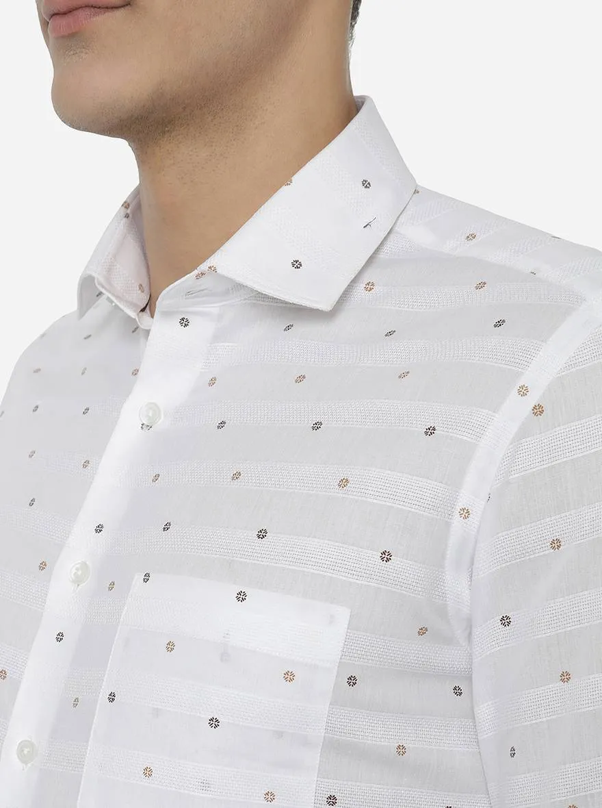 White & Brown Printed Slim Fit Formal Shirt | Greenfibre