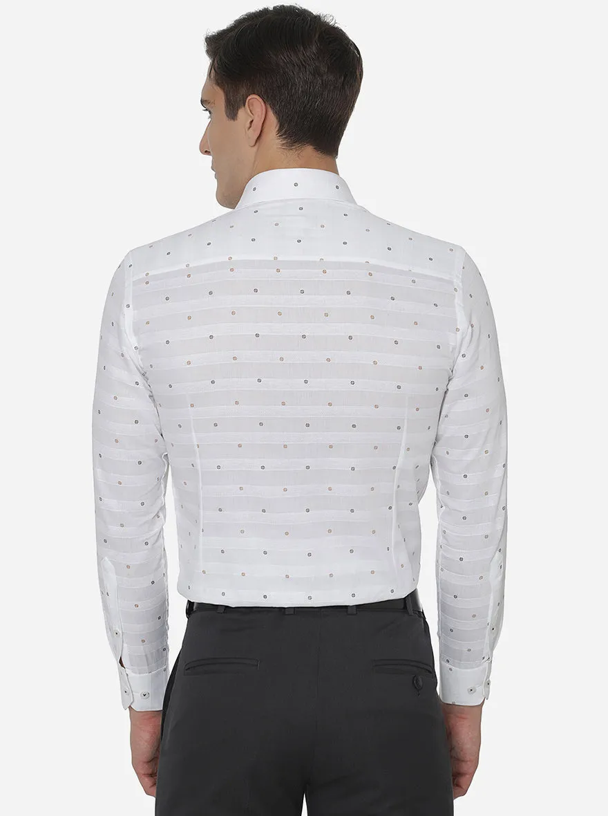 White & Brown Printed Slim Fit Formal Shirt | Greenfibre