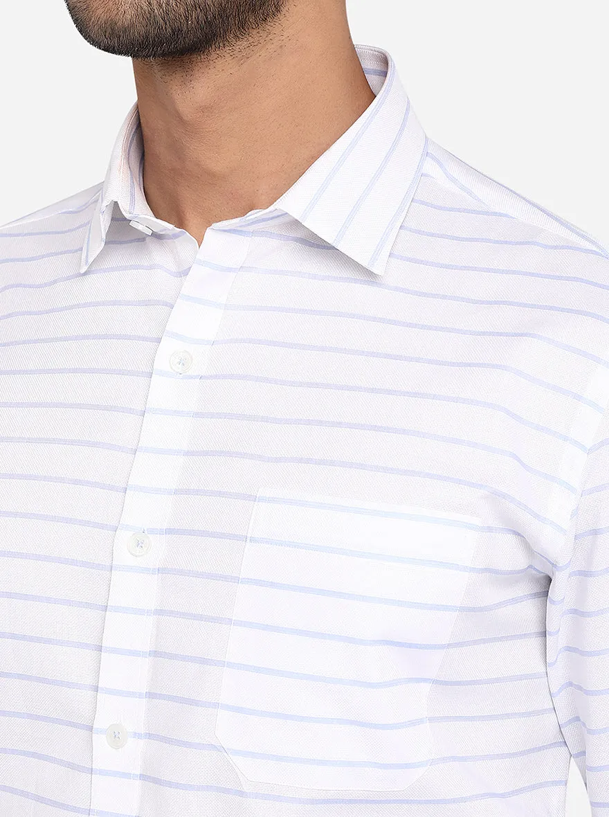 White & Sky Blue Striped Slim Fit Formal Shirt | JadeBlue