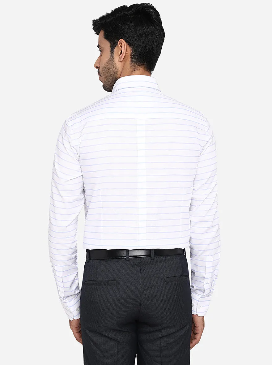 White & Sky Blue Striped Slim Fit Formal Shirt | JadeBlue