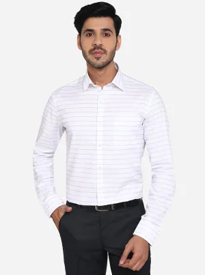 White & Sky Blue Striped Slim Fit Formal Shirt | JadeBlue