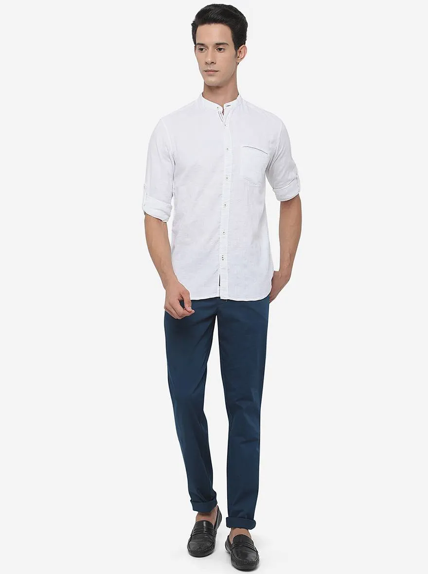 White Striped Slim Fit Semi Casual Shirt | JadeBlue