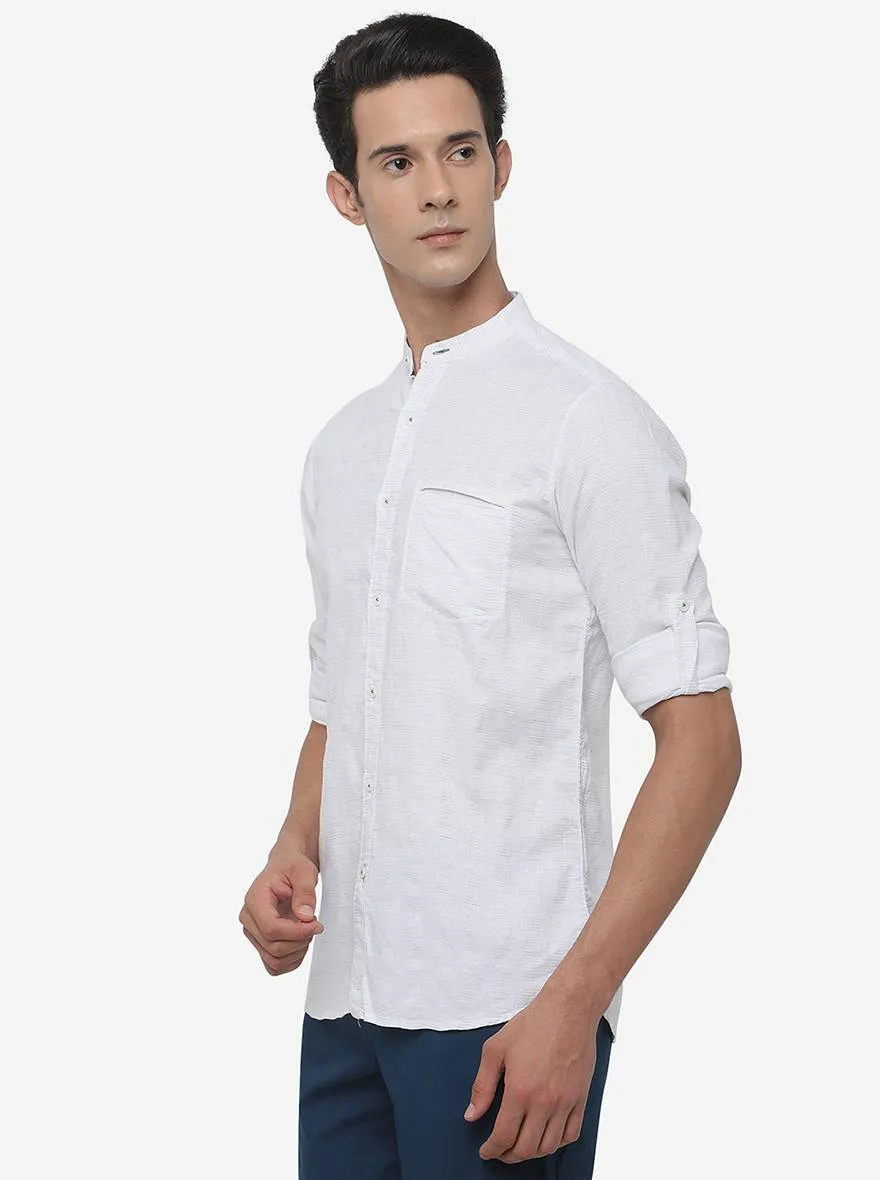 White Striped Slim Fit Semi Casual Shirt | JadeBlue