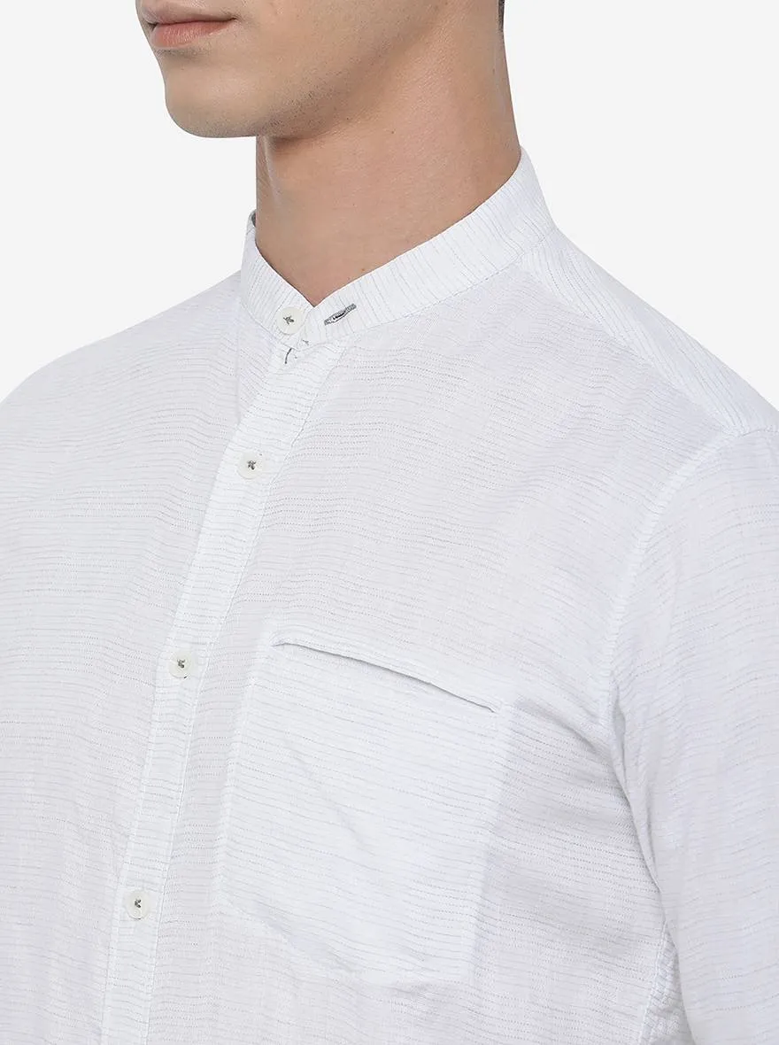 White Striped Slim Fit Semi Casual Shirt | JadeBlue