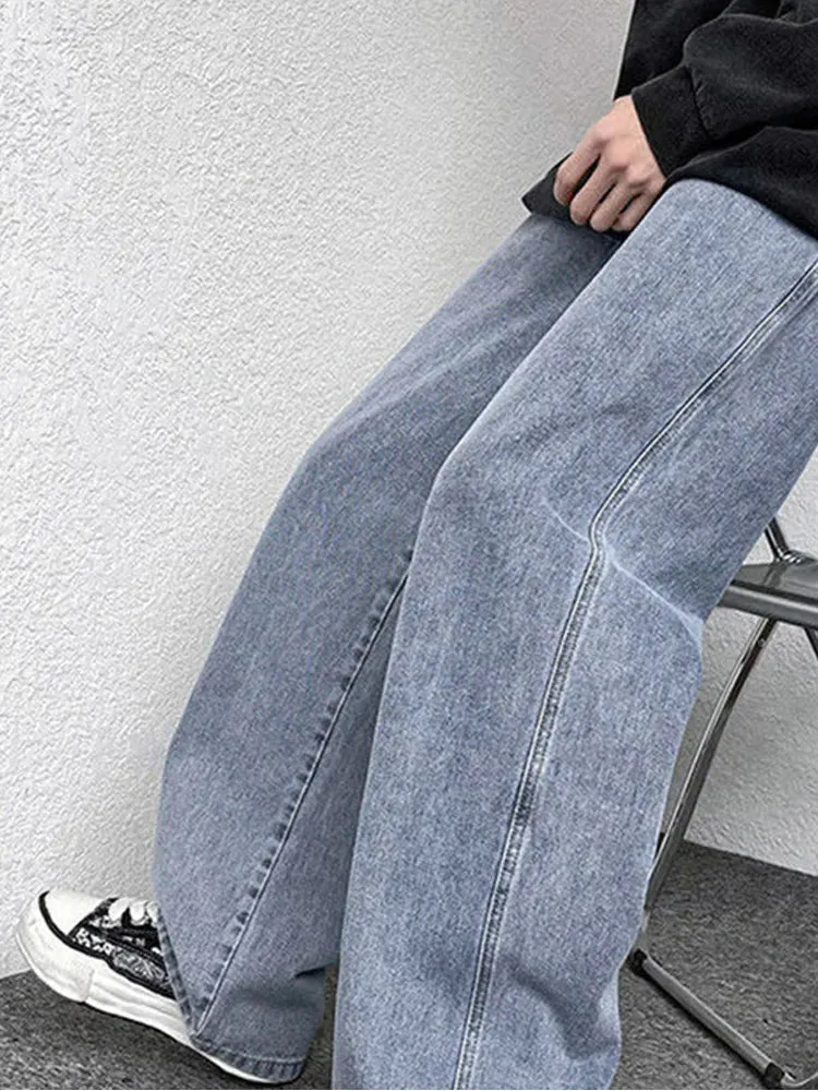 Wiaofellas  -  Jeans Men's Fashion Brand Spring Autumn Loose Straight Wide Leg Trousers Male High Street Casual Pocket Drawstring Denim Pants