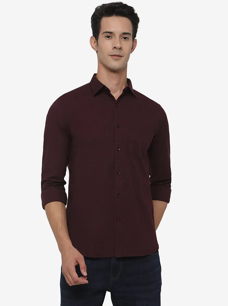 Wine Solid Slim Fit Semi Casual Shirt | JadeBlue