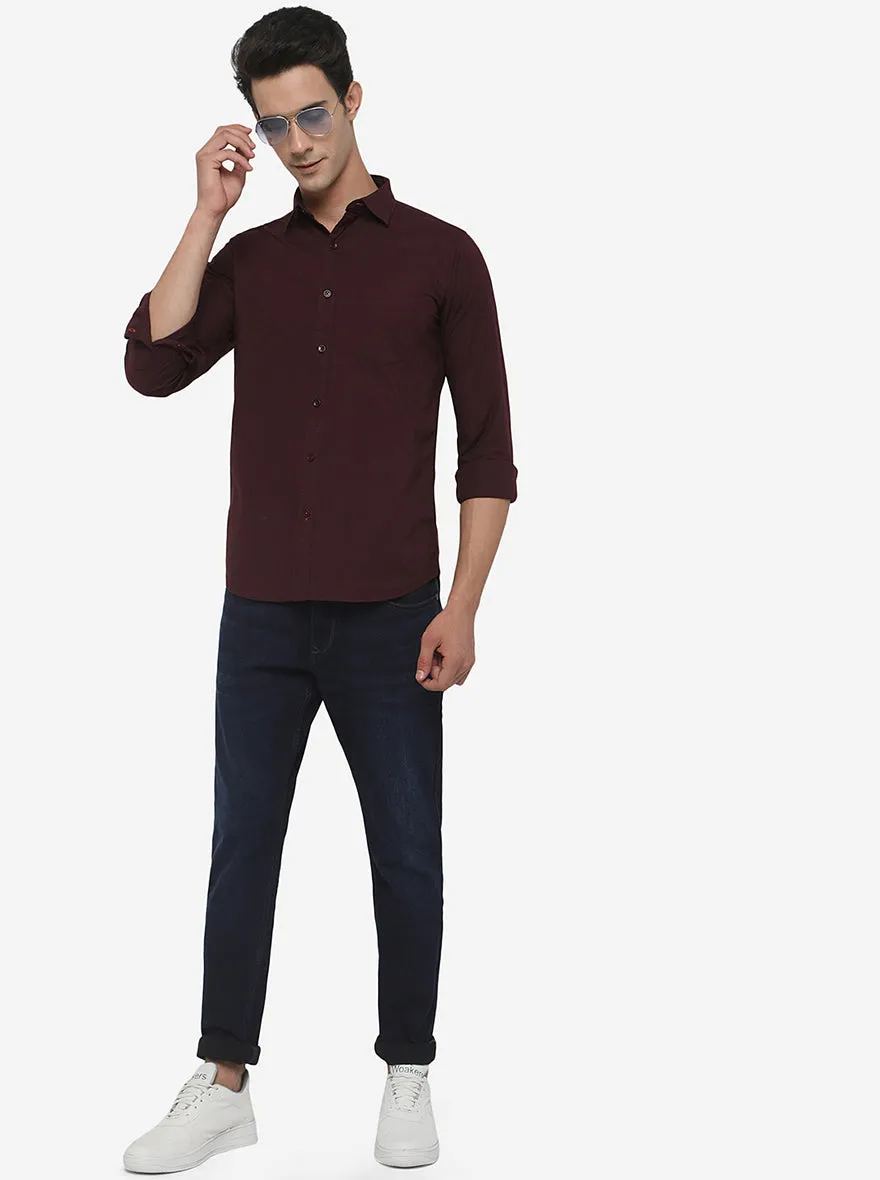 Wine Solid Slim Fit Semi Casual Shirt | JadeBlue