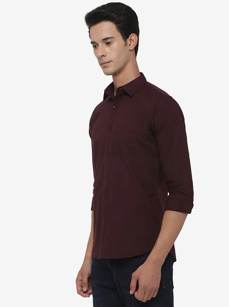 Wine Solid Slim Fit Semi Casual Shirt | JadeBlue