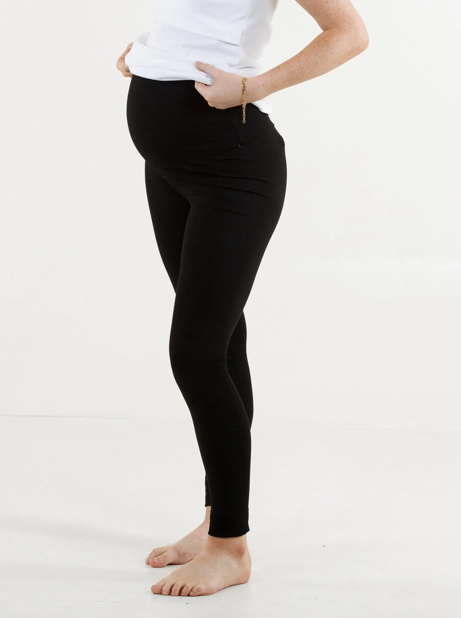 Winter Cotton Maternity Leggings - Black