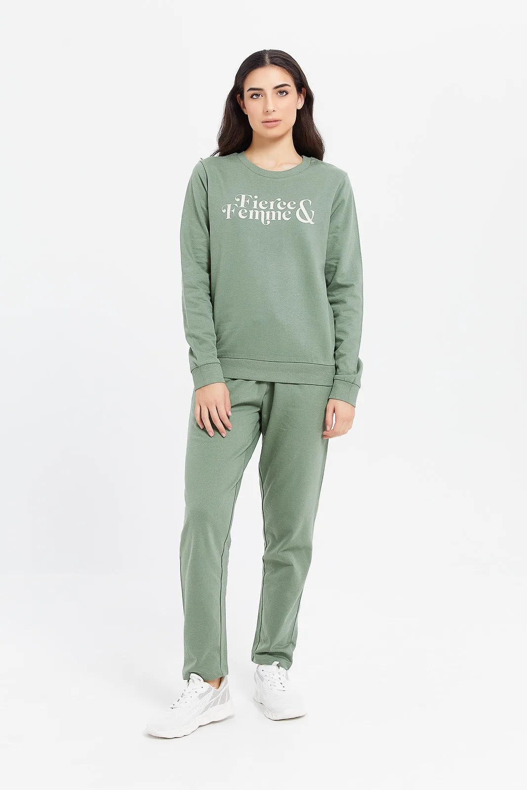 Women Green Printed Sweatshirt