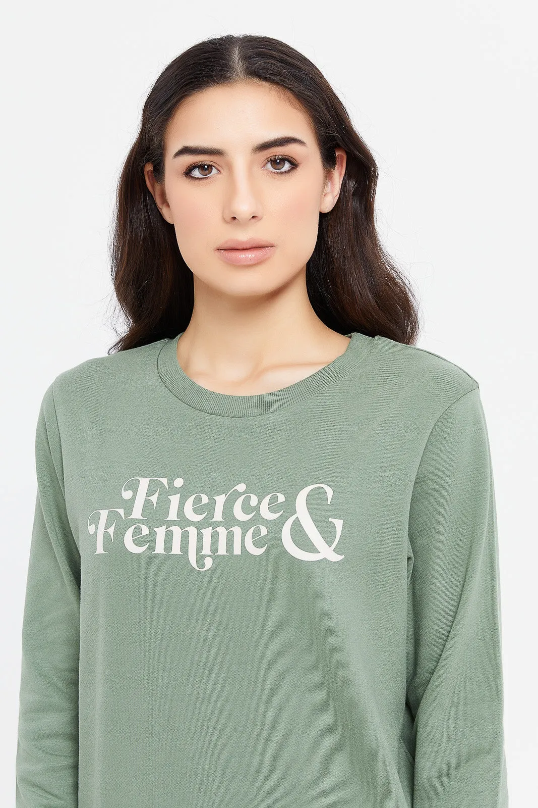 Women Green Printed Sweatshirt