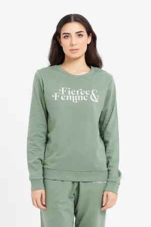 Women Green Printed Sweatshirt