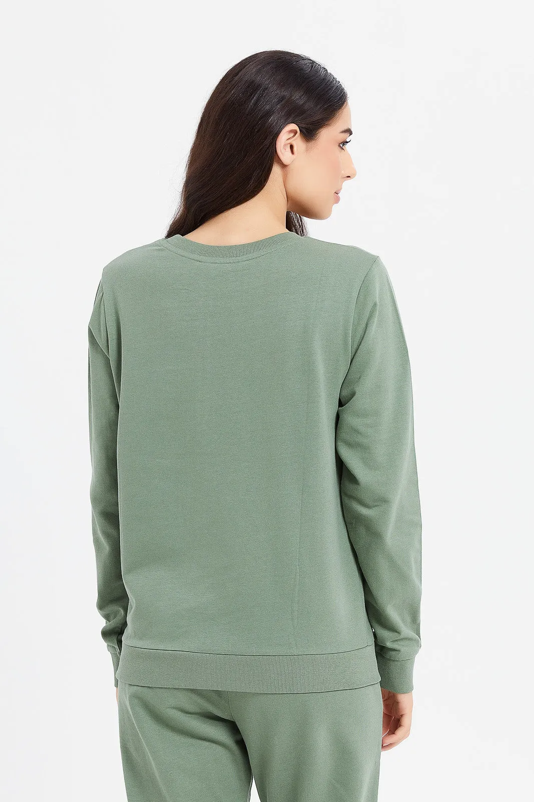 Women Green Printed Sweatshirt