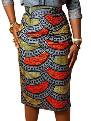 Women's Afrikan Art Inspired High Waist Vintage Printed Midi Skirt